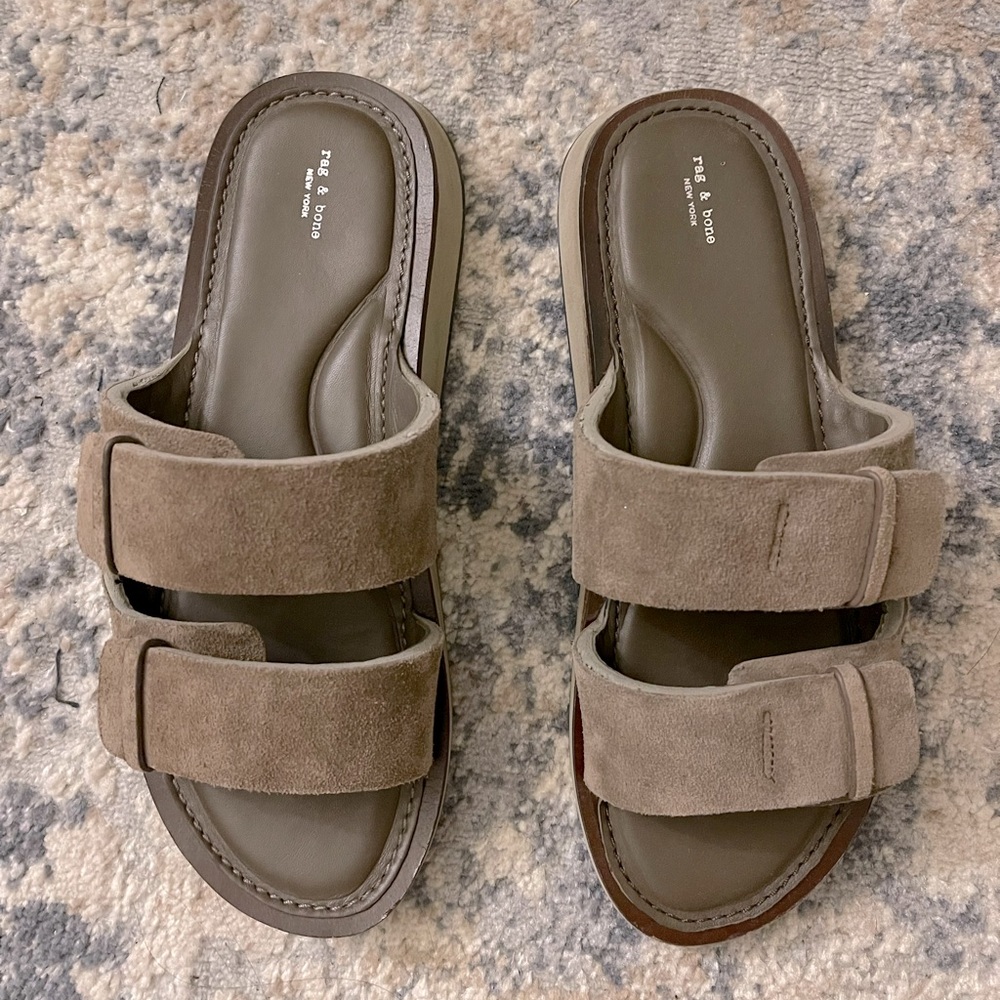 Rag & Bone Brown/Grey Suede and Leather Double Strap Sandals